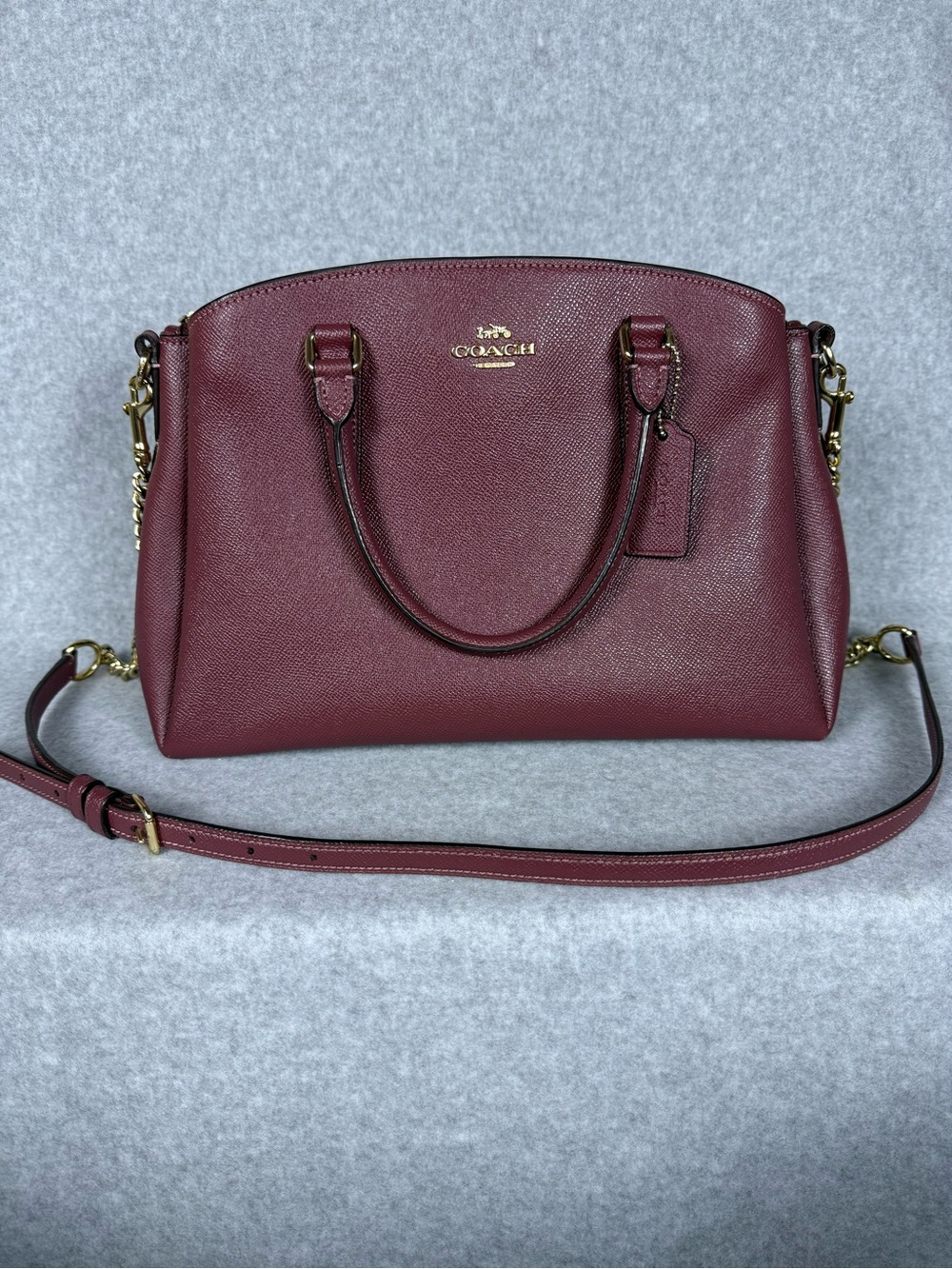 Coach Prairie Satchel Crossbody Bag Burgundy Oxblood Pebbled Leather F28976